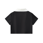 "77" Contrast Collar Striped Cropped Jersey