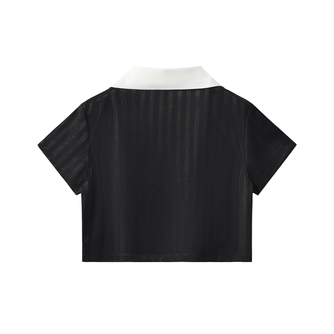 "77" Contrast Collar Striped Cropped Jersey